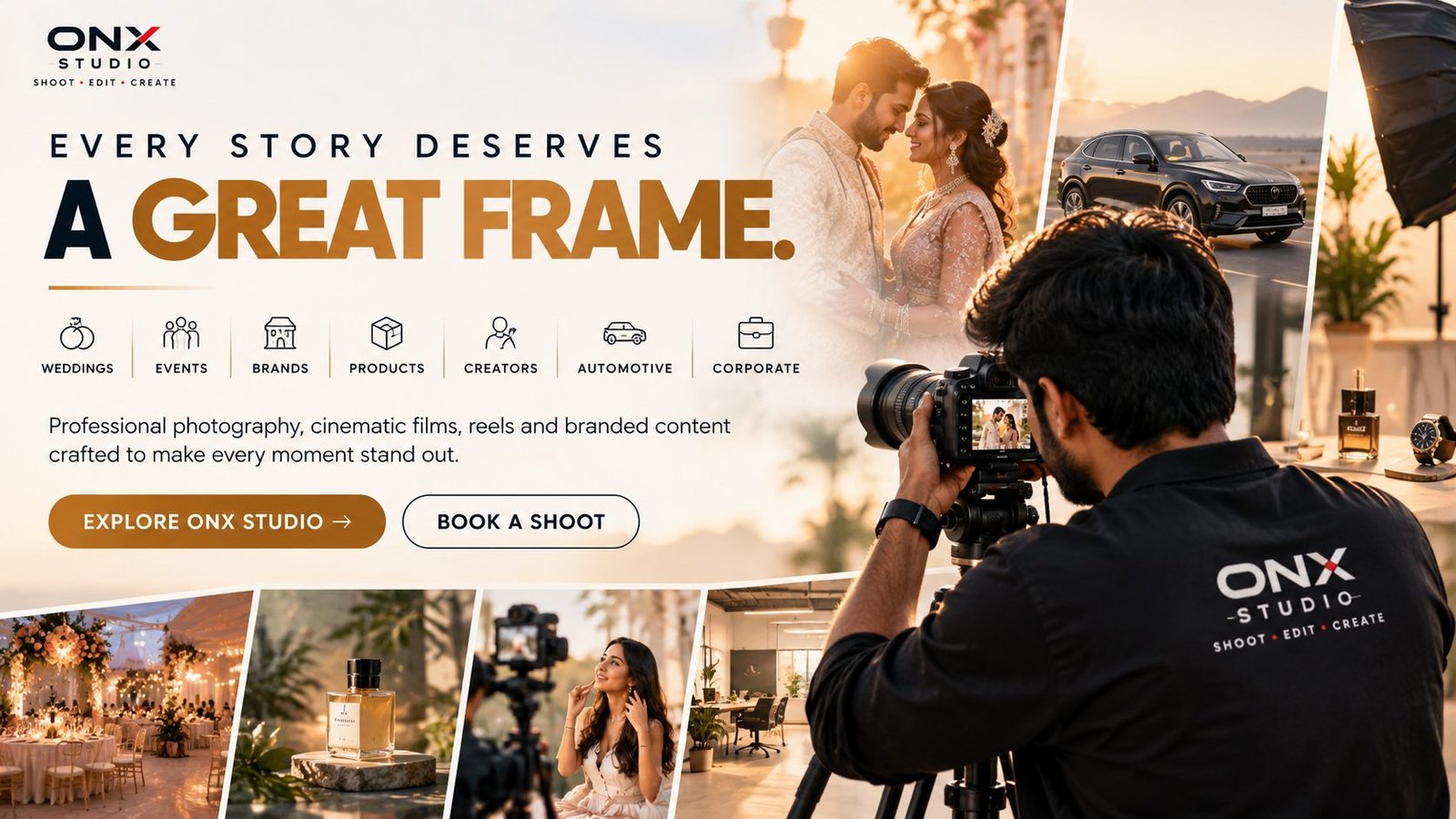 ONX Studio — professional photography, cinematic films, reels and branded content for weddings, events, brands, products and more